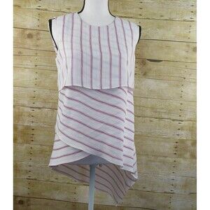 BCBG Maxazria Layered Asymetrical Tank Top Tunic White Stripes Size XS